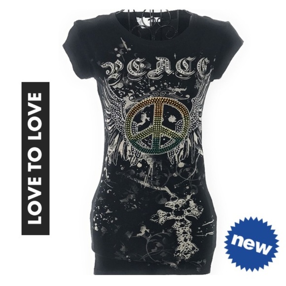 Love to Love Tops - LOVE TO LOVE Mini Sleeves Printed Black T-Shirt